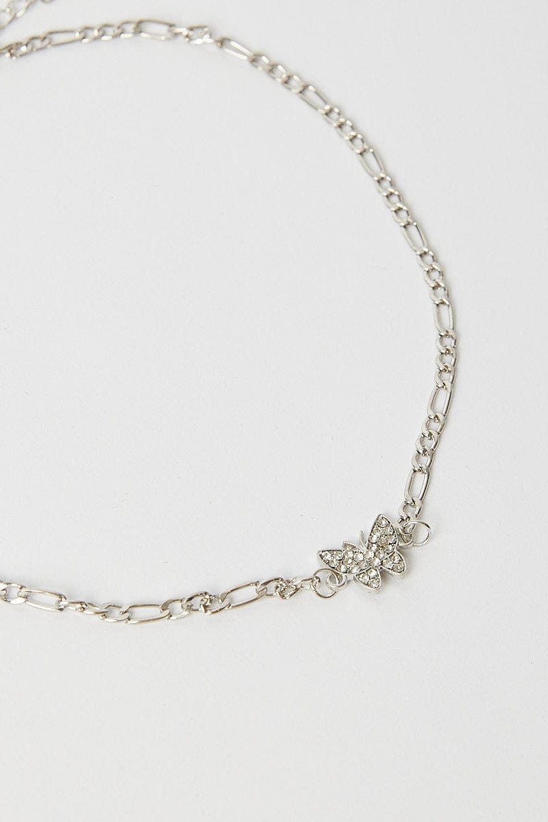 Grey Butterfly Detail Chain Necklace for Ally Fashion