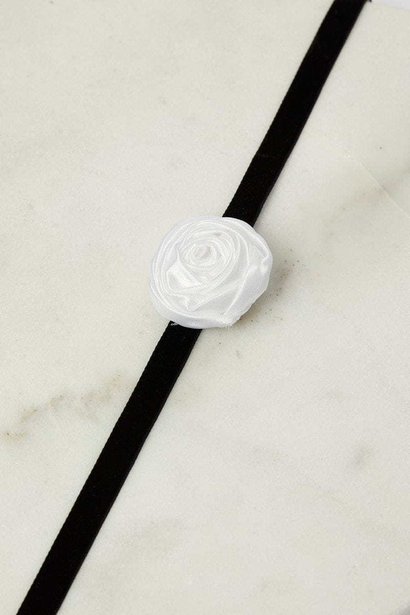 White Rosette Flower Corsage Rose Choker for Ally Fashion