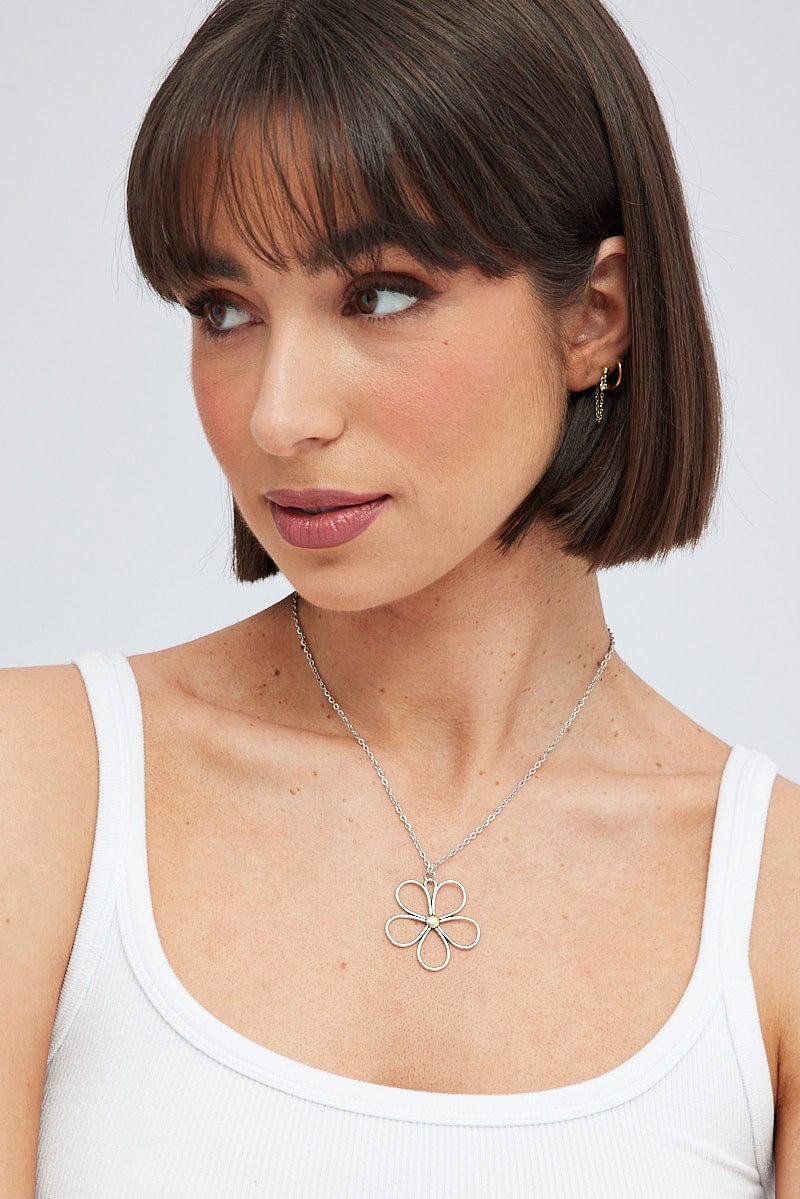 Silver Flower Pendent Necklace for Ally Fashion