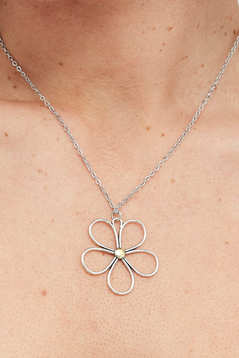 Silver Flower Pendent Necklace for Ally Fashion