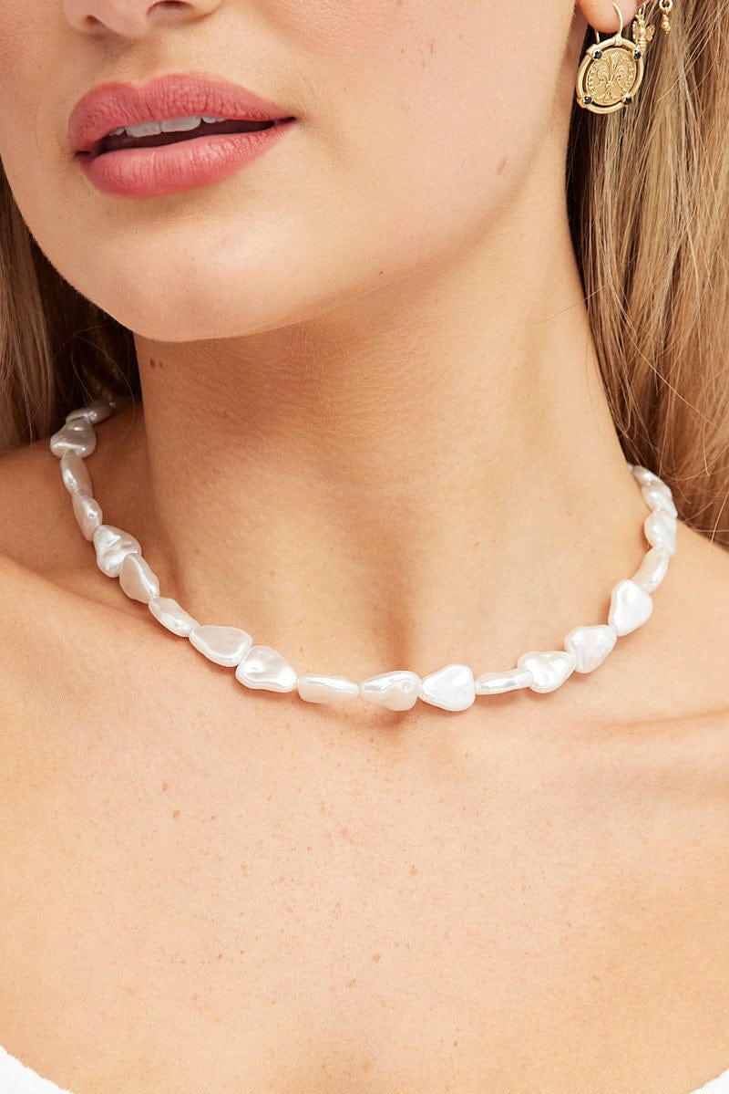 White Faux Pearl Necklace for Ally Fashion