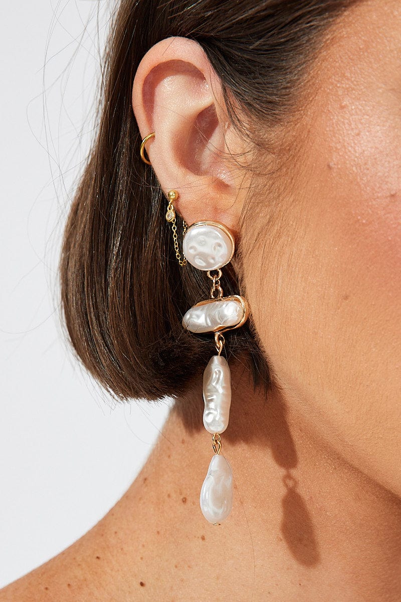 Gold Faux Pearl Drop Earrings for Ally Fashion