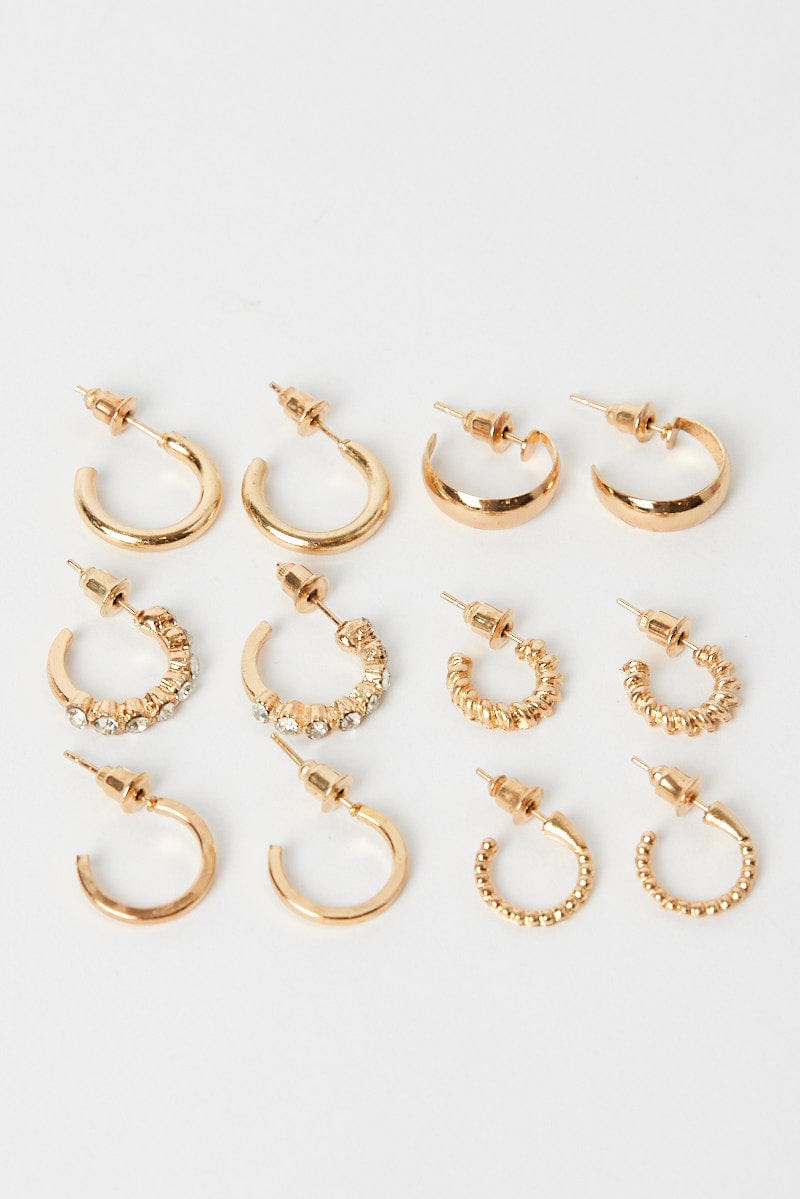 Gold 6 Pack Hoop Earrings Set for Ally Fashion