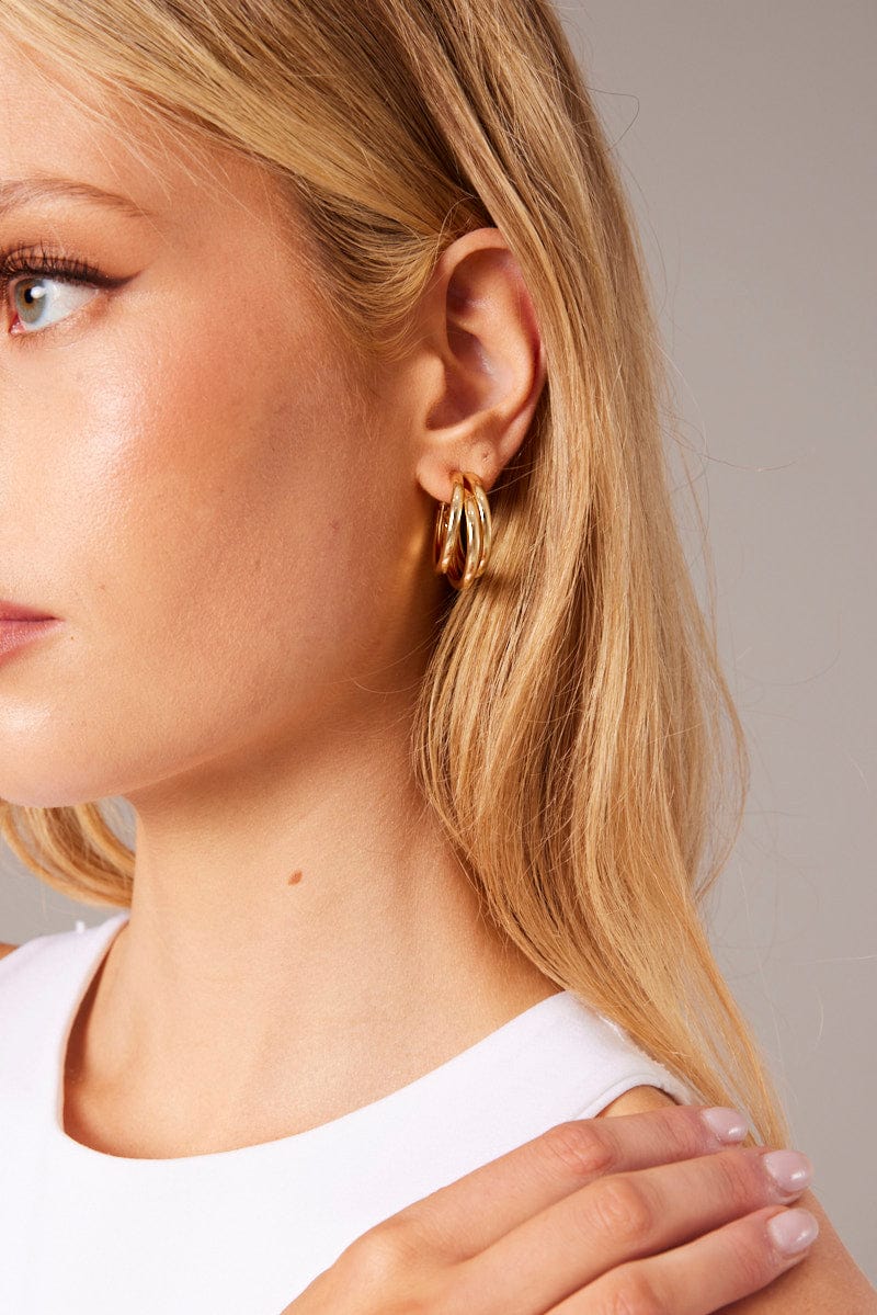 Gold Triple Loop Hoop Earrings for Ally Fashion