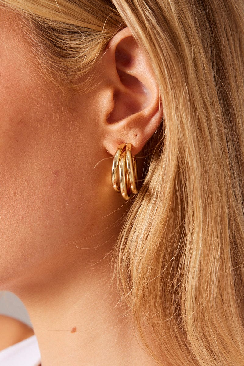 Gold Triple Loop Hoop Earrings for Ally Fashion