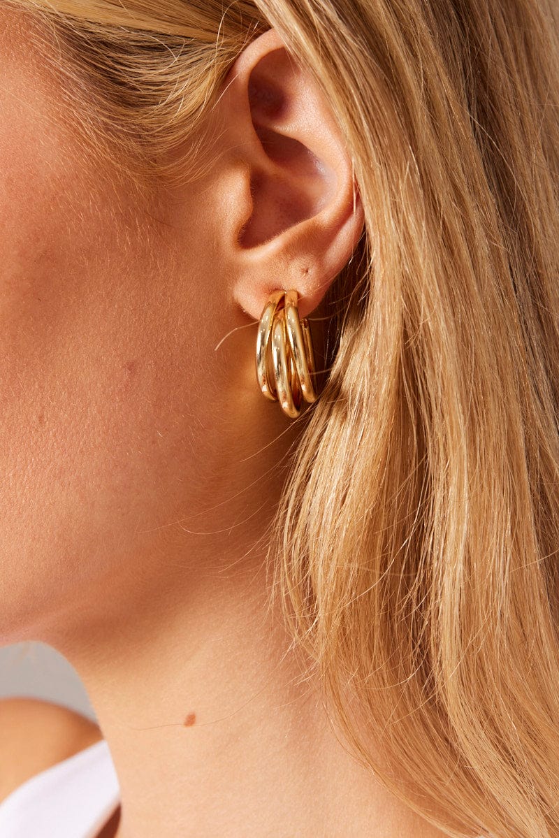 Gold Triple Loop Hoop Earrings for Ally Fashion