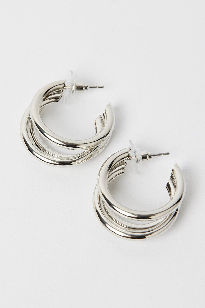Silver Triple Loop Hoop Earrings for Ally Fashion