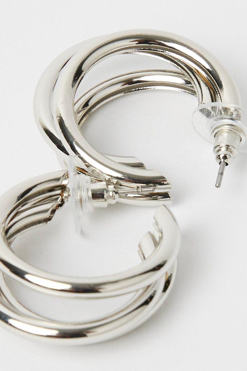 Silver Triple Loop Hoop Earrings for Ally Fashion