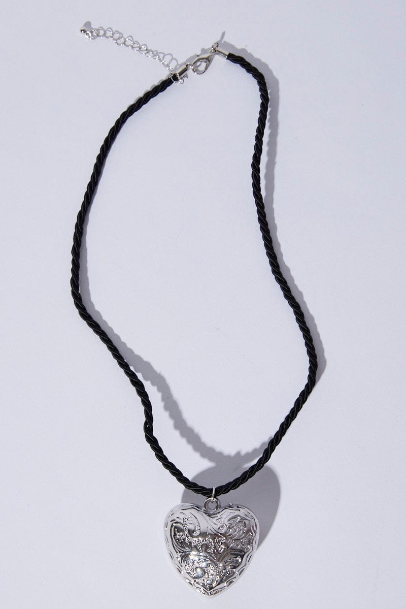 Silver Heart Pendent Cord Necklace for Ally Fashion