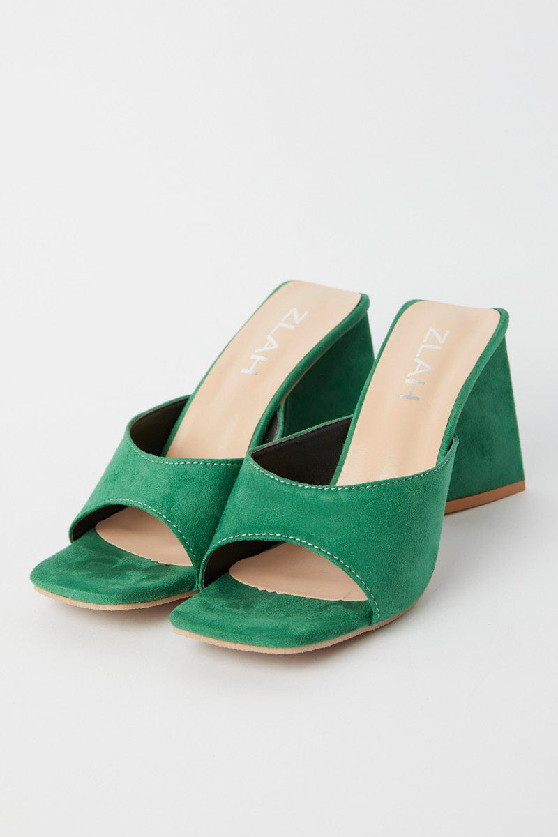 Green Suede Square Toe High Heeled Mule Sandal for Ally Fashion
