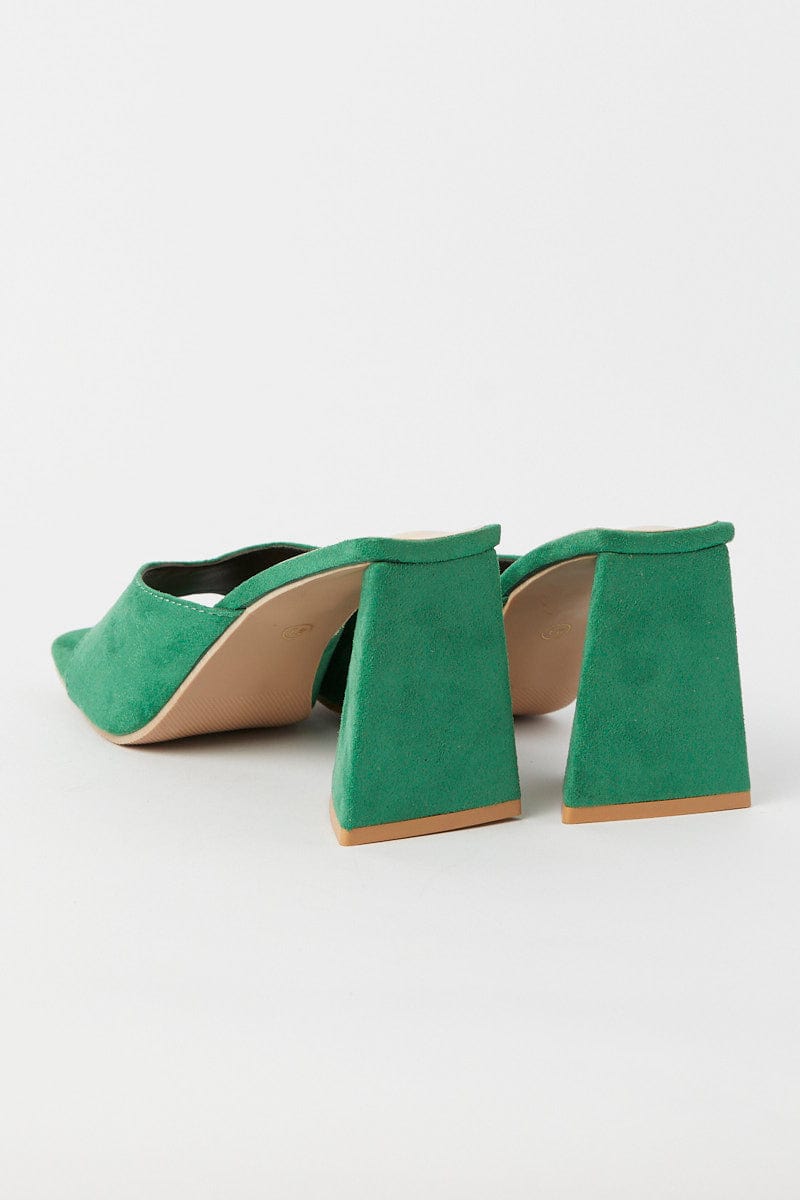Green Suede Square Toe High Heeled Mule Sandal for Ally Fashion