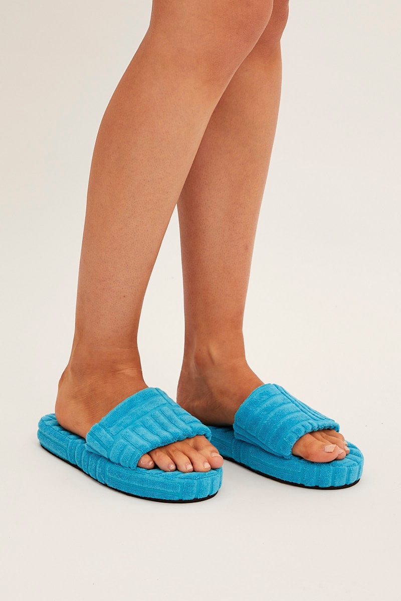 Blue Toweling Detail Slippers for Ally Fashion