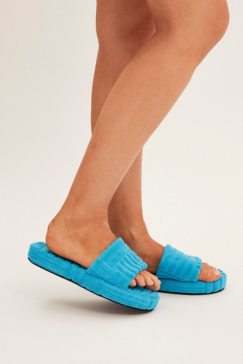 Blue Toweling Detail Slippers for Ally Fashion