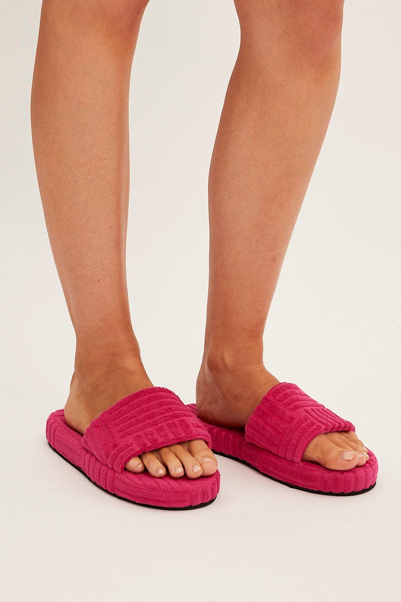Pink Toweling Detail Slippers for Ally Fashion