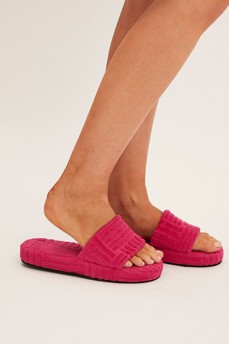 Pink Toweling Detail Slippers for Ally Fashion