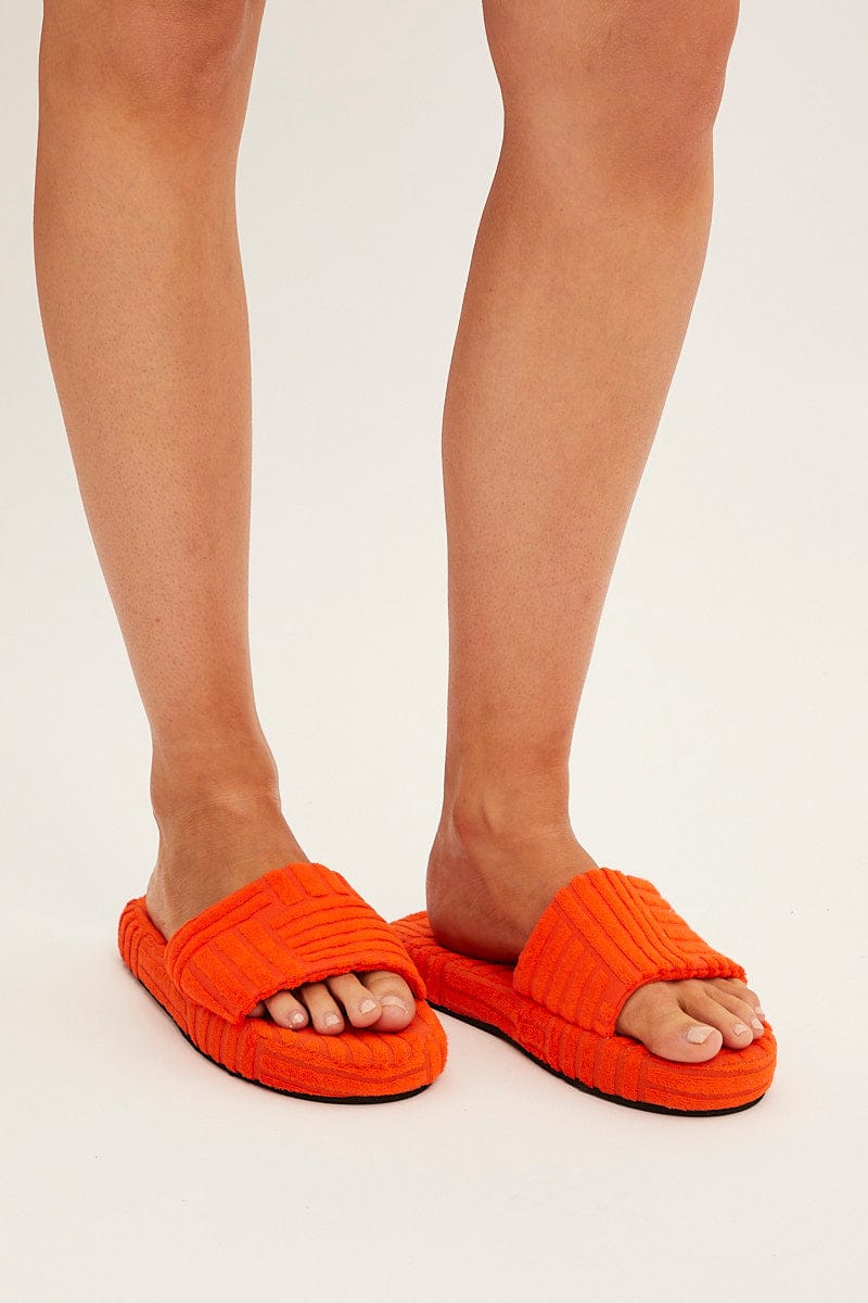 Orange Toweling Detail Slippers for Ally Fashion
