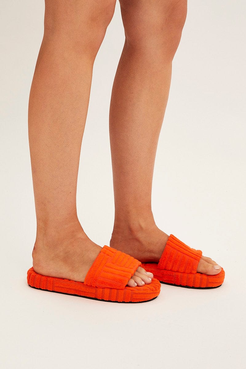 Orange Toweling Detail Slippers for Ally Fashion