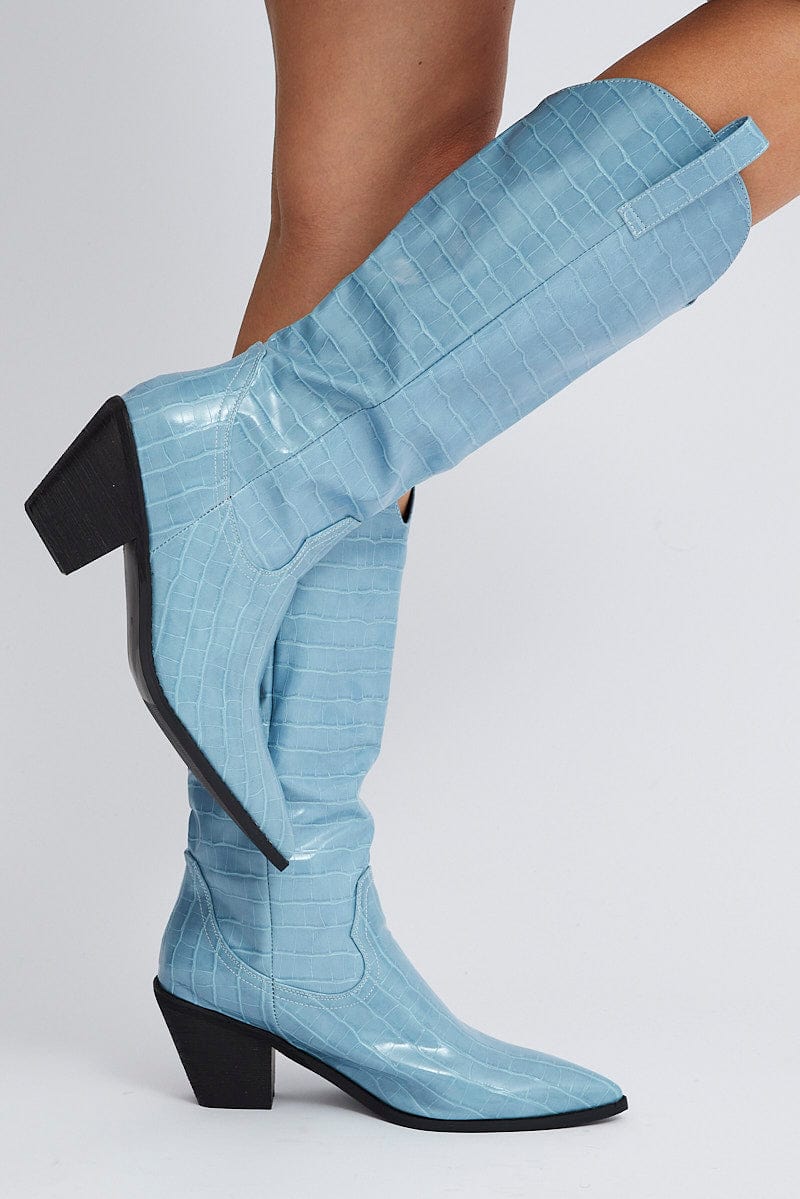 Blue Knee High Cowboy Boots for Ally Fashion
