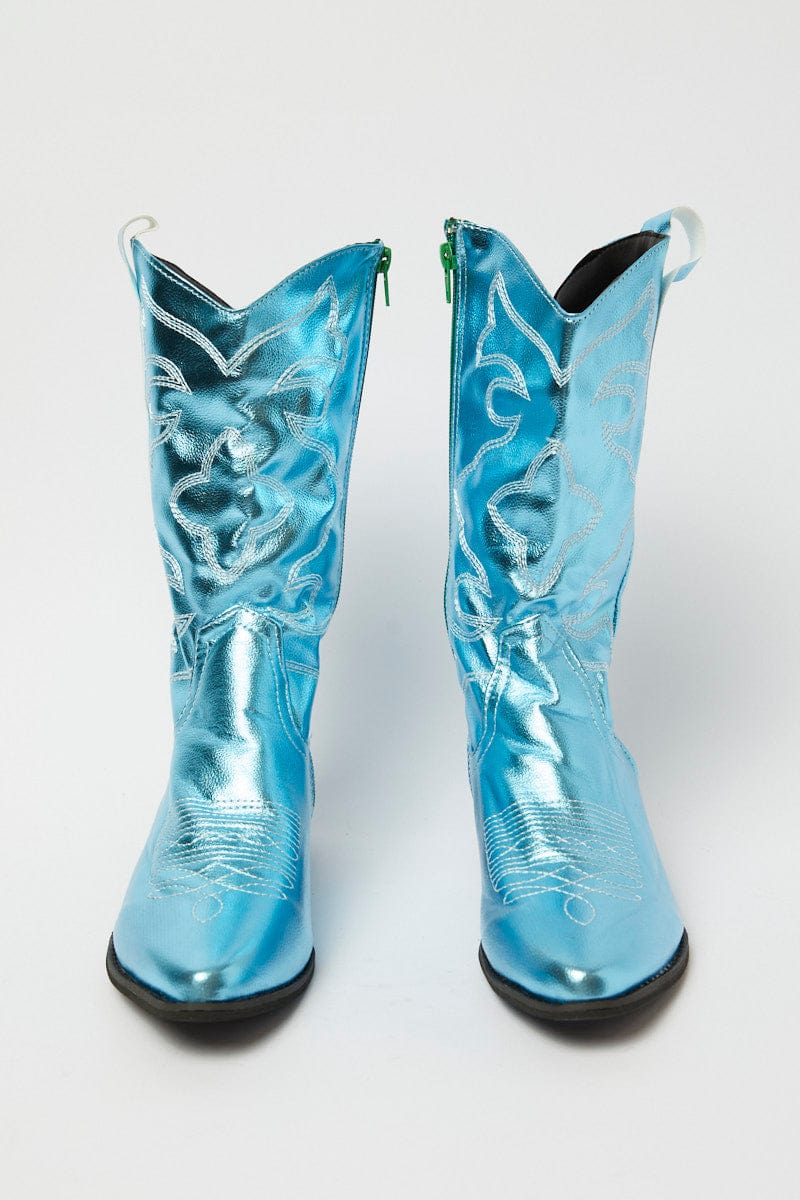 Blue Festival Western Metallic Cowboy Boot for Ally Fashion