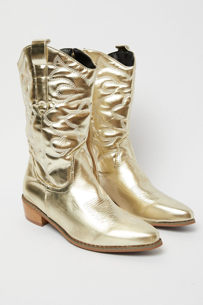 Gold Festival Western Metallic Cowboy Boot for Ally Fashion