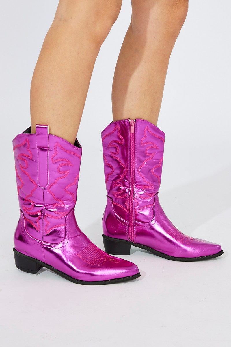 Pink Festival Western Metallic Cowboy Boot for Ally Fashion