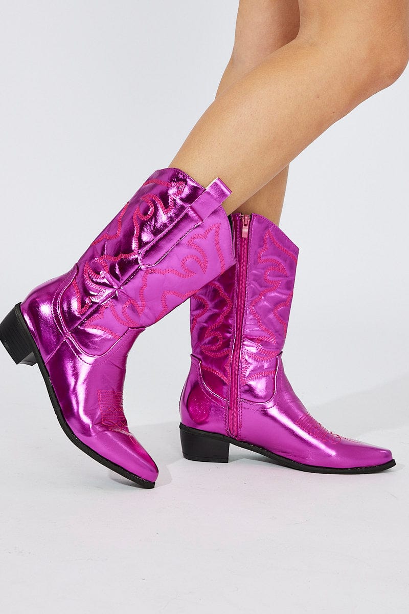 Pink Festival Western Metallic Cowboy Boot for Ally Fashion