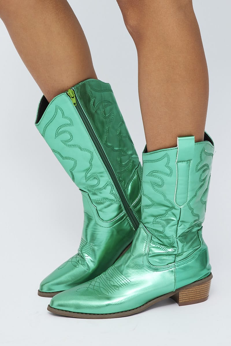 Green Festival Cowboy Boots | Ally Fashion