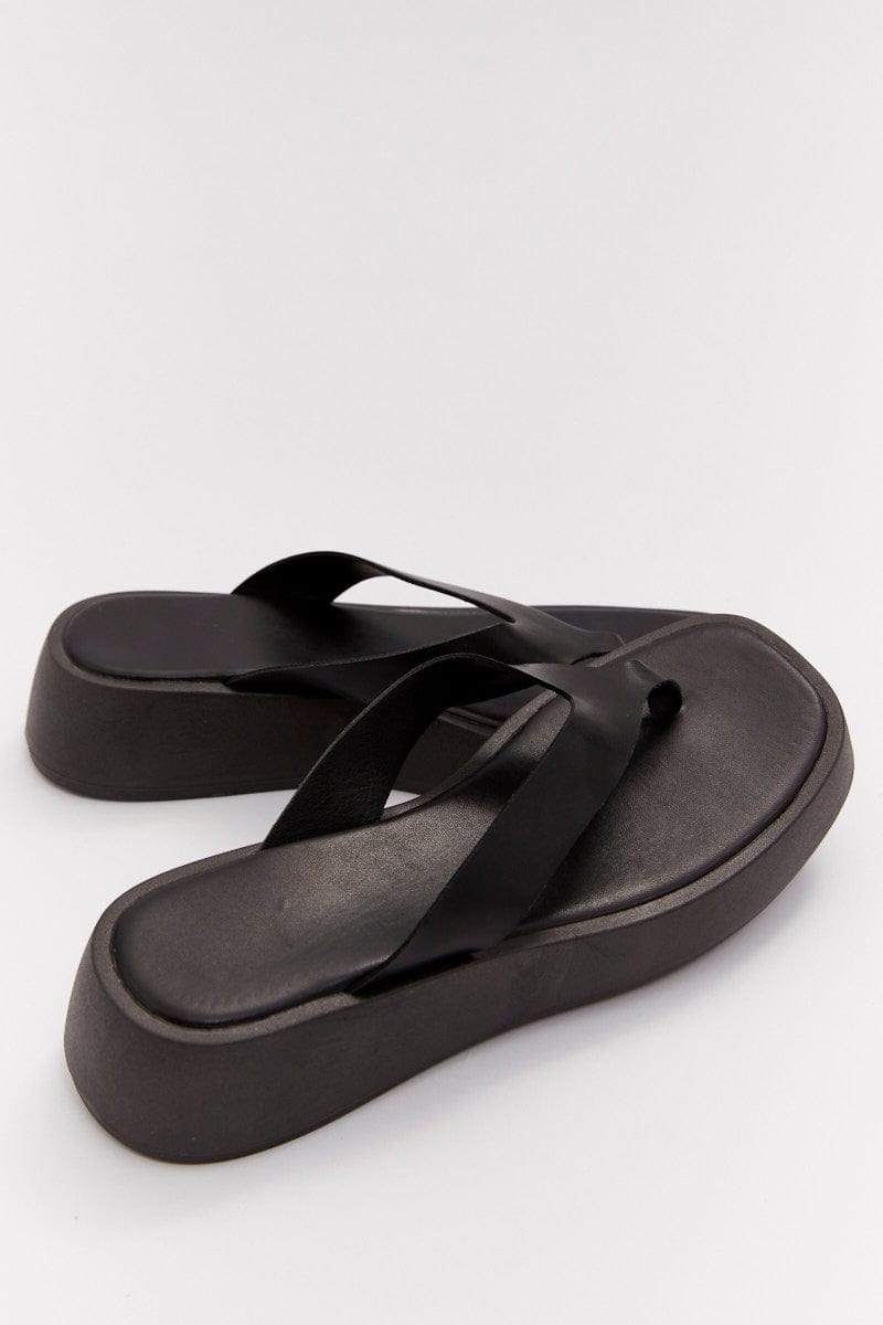 Black Toe Post Thong Wedge Sandals for Ally Fashion
