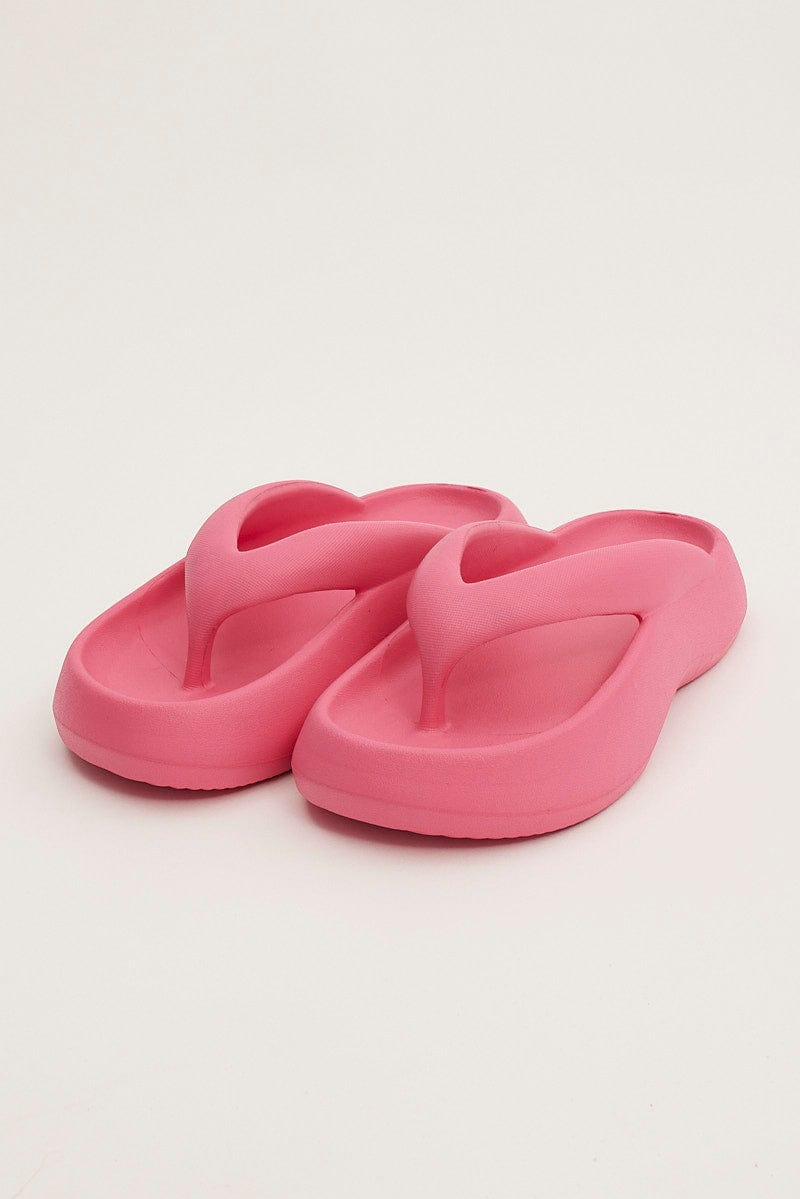 Pink Chunky Flat Slides | Ally Fashion