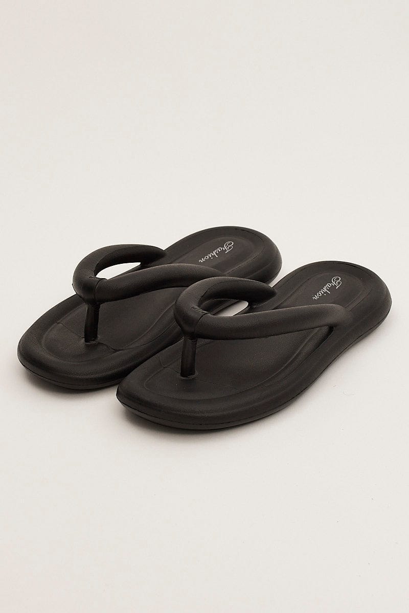 Black Chunky Flat Slides for Ally Fashion