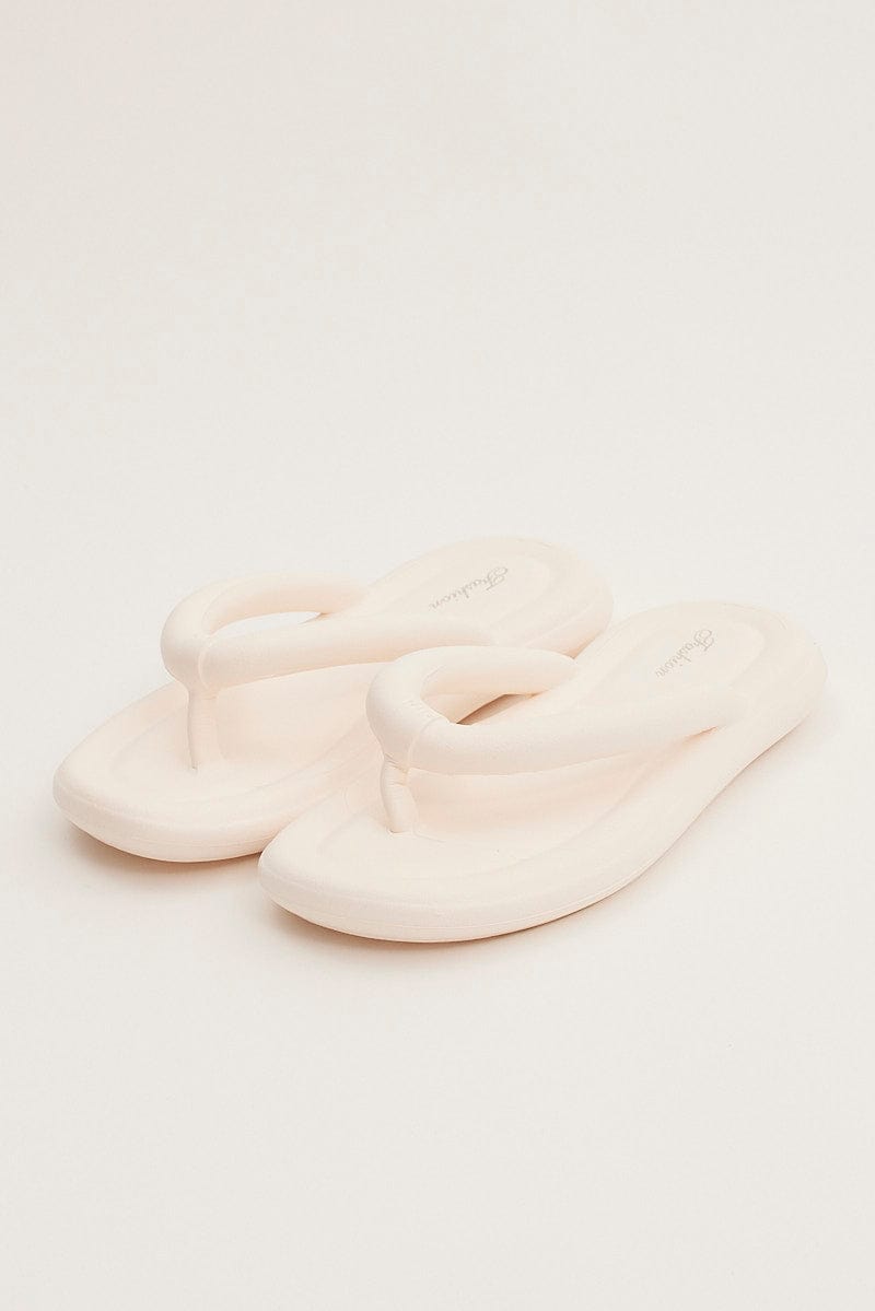 White Chunky Flat Slides for Ally Fashion