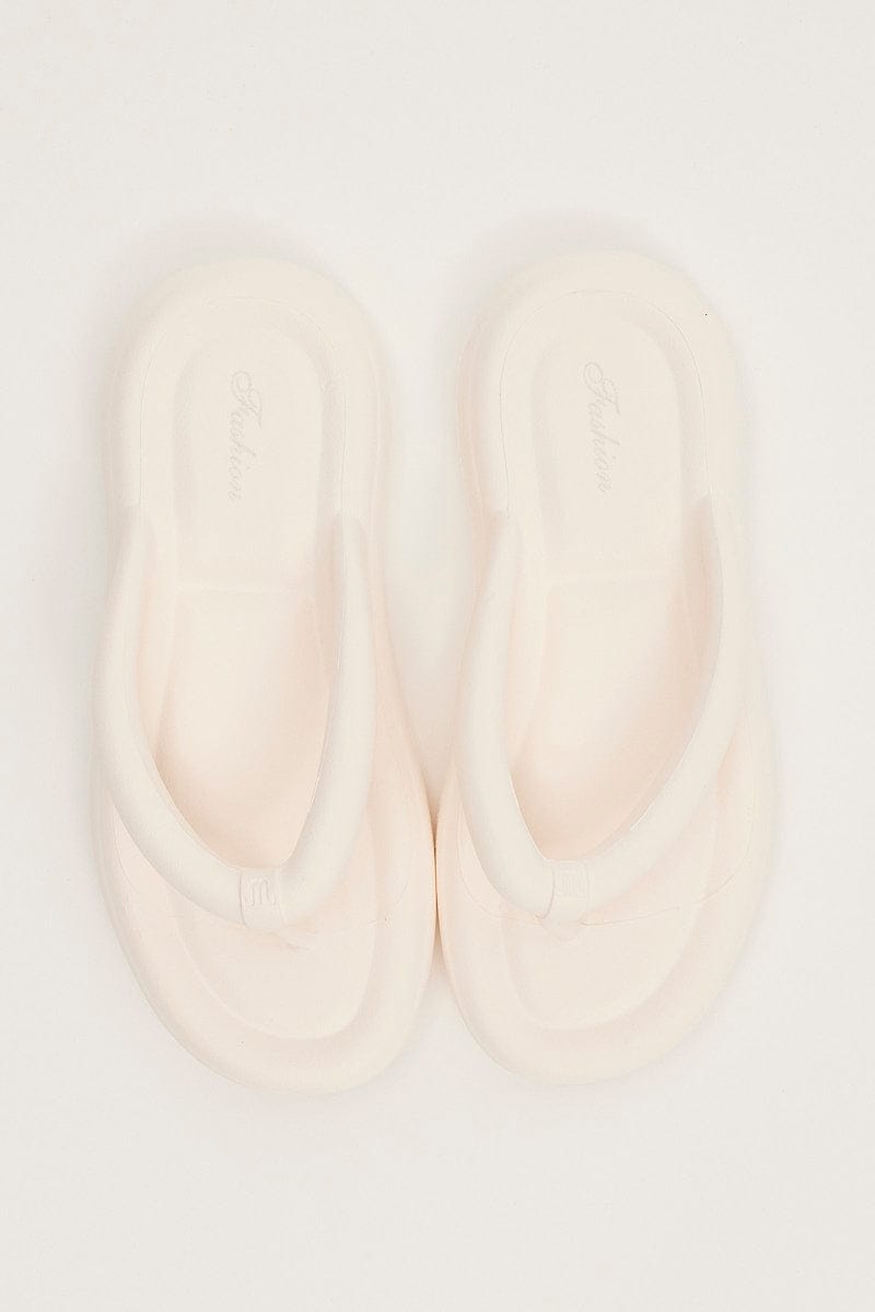 White Chunky Flat Slides for Ally Fashion