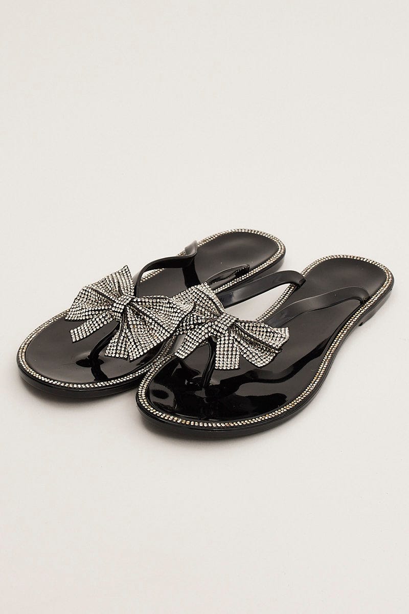 Black Rhinestone and Bow Decor Slippers for Ally Fashion