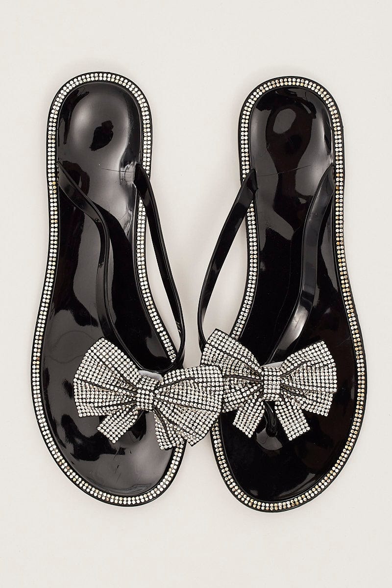 Black Rhinestone and Bow Decor Slippers for Ally Fashion
