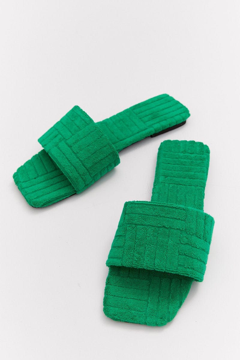 Green Square Toe Toweling Detail Slippers for Ally Fashion