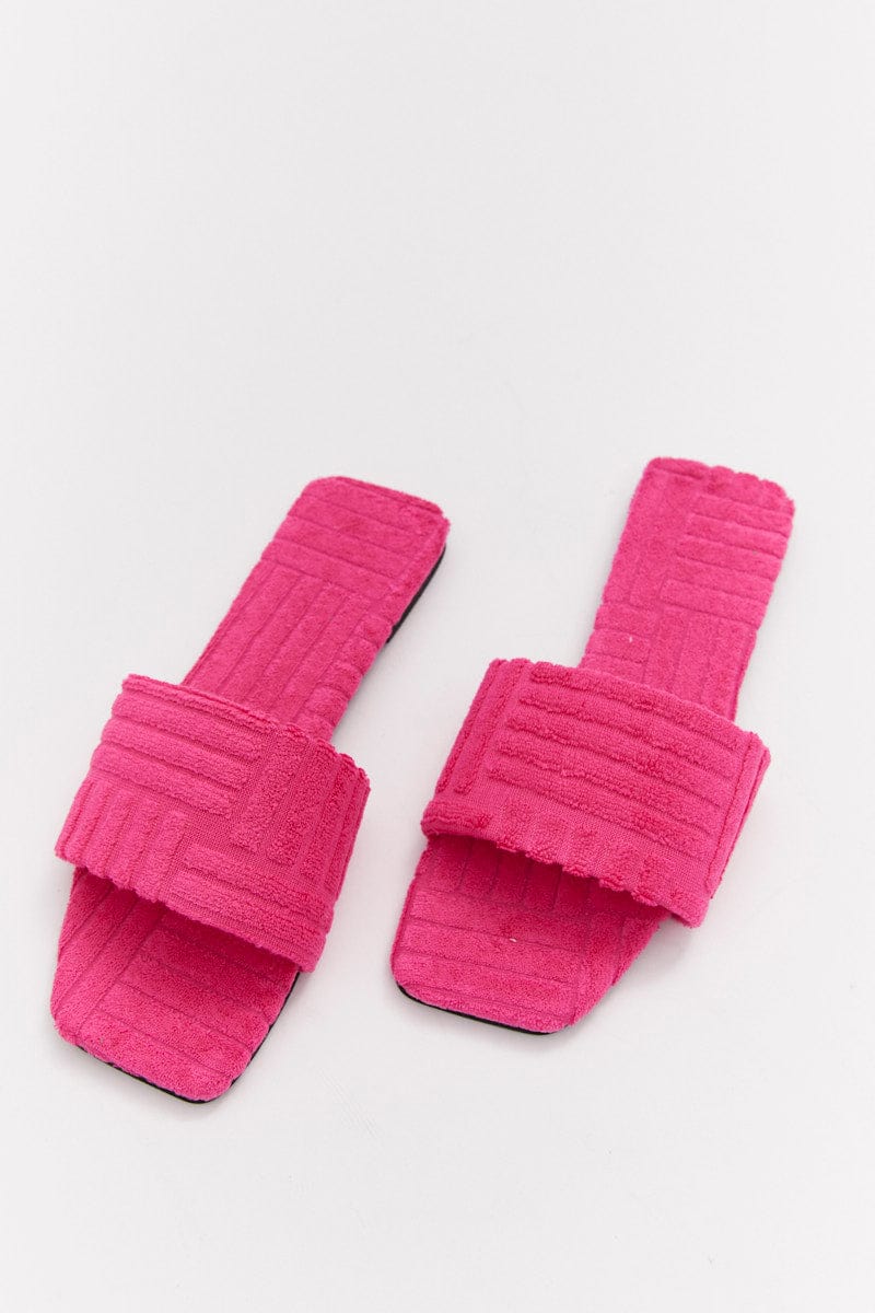 Pink Square Toe Toweling Detail Slippers for Ally Fashion