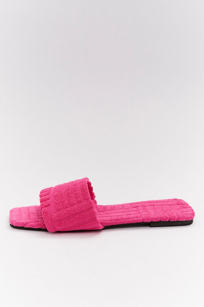 Pink Square Toe Toweling Detail Slippers for Ally Fashion