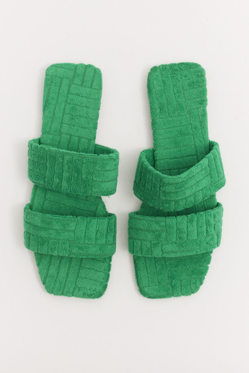 Green Square Toe Toweling Detail Slippers for Ally Fashion