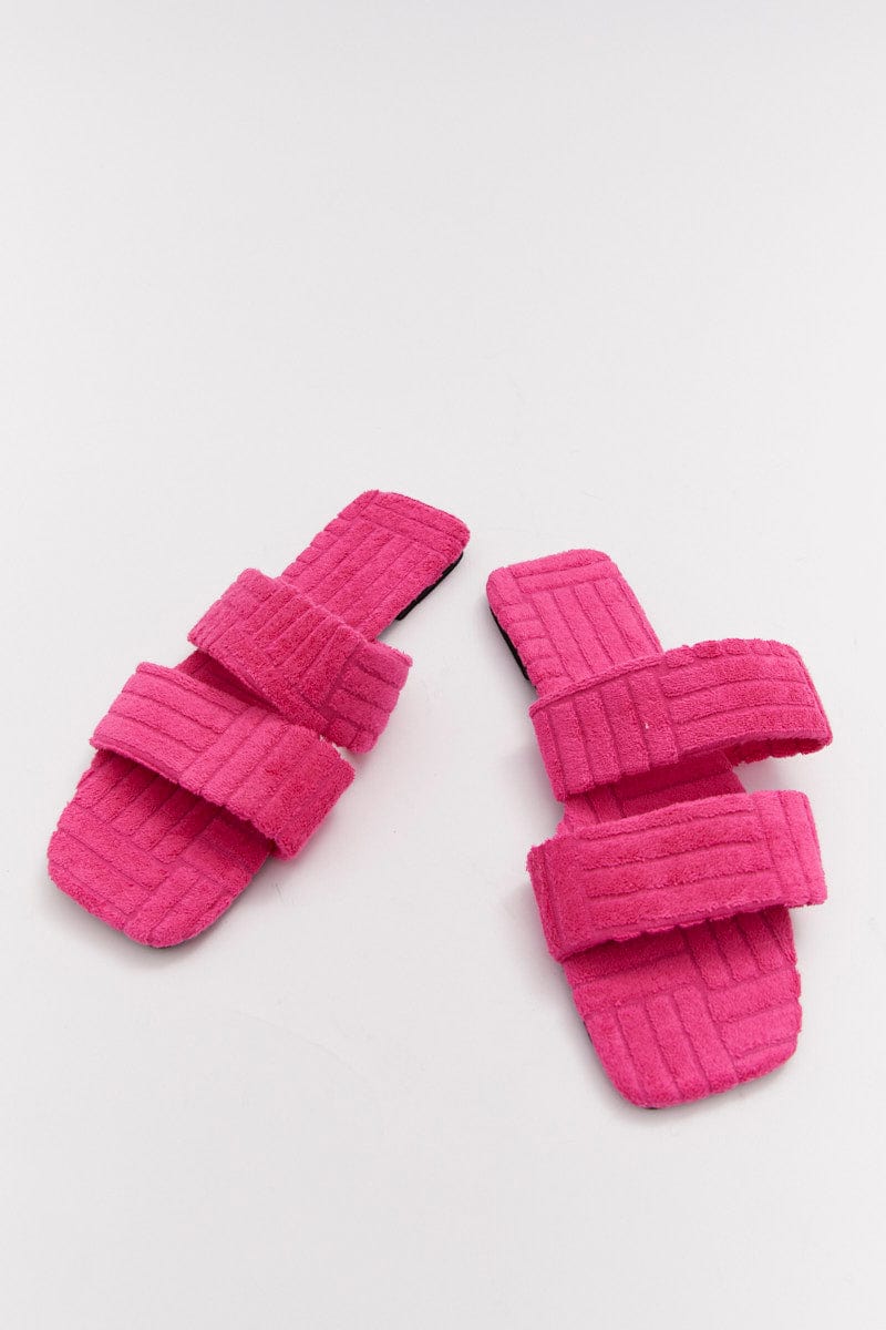 Pink Square Toe Toweling Detail Slippers for Ally Fashion