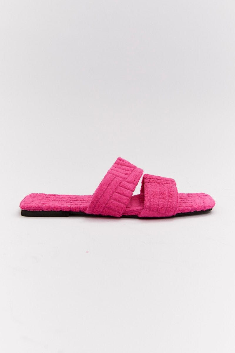 Pink Square Toe Toweling Detail Slippers for Ally Fashion