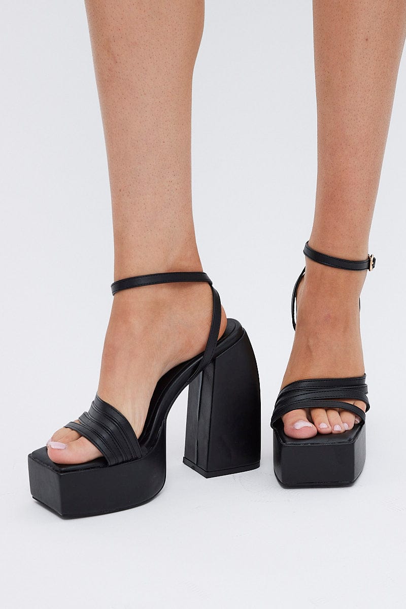 Black Strappy Platform Heeled Sandals for Ally Fashion