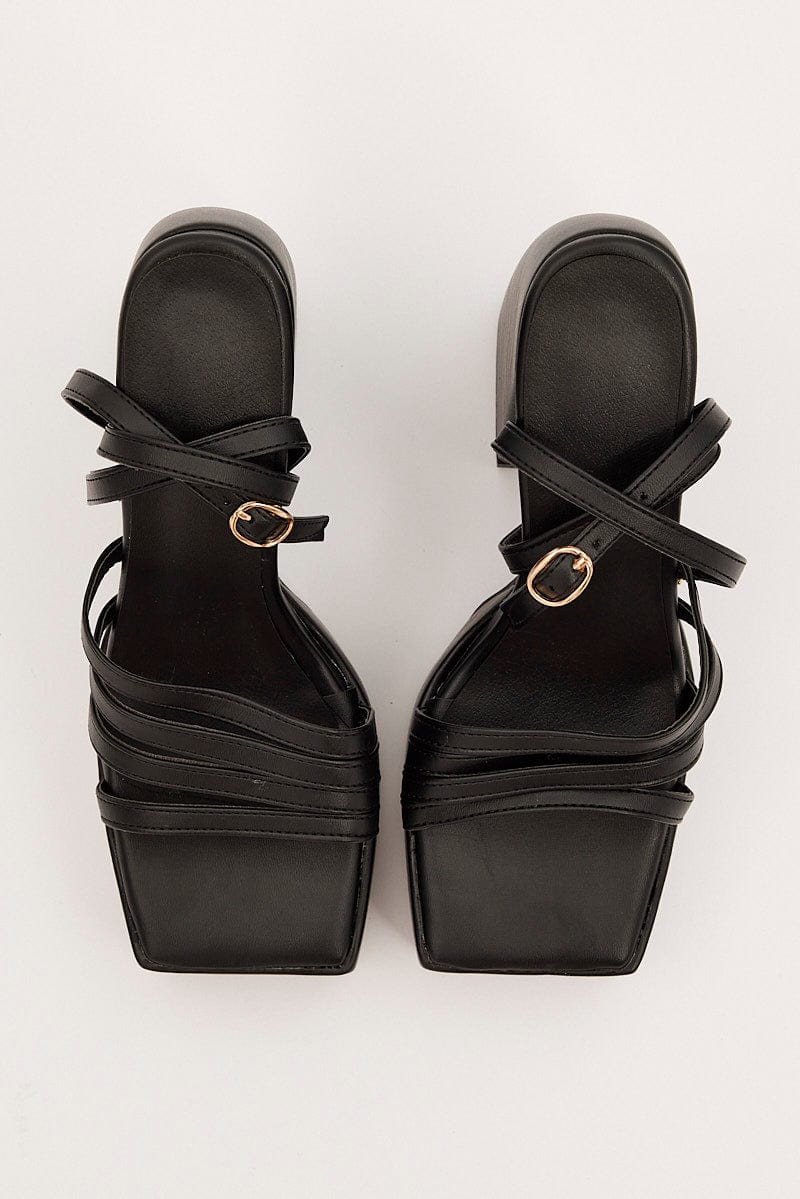 Black Strappy Platform Heeled Sandals for Ally Fashion