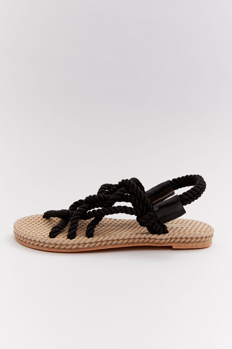 Black Flat Rope Sandals for Ally Fashion