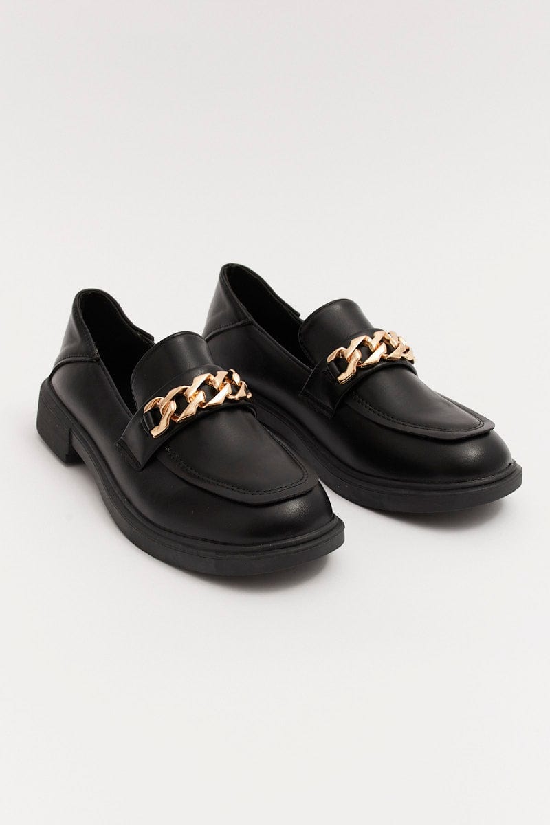 Black Chain Detail Chunky Sole Loafers for Ally Fashion