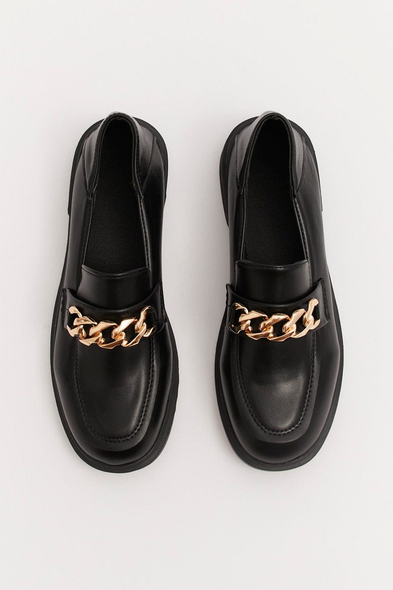 Black Chain Detail Chunky Sole Loafers for Ally Fashion