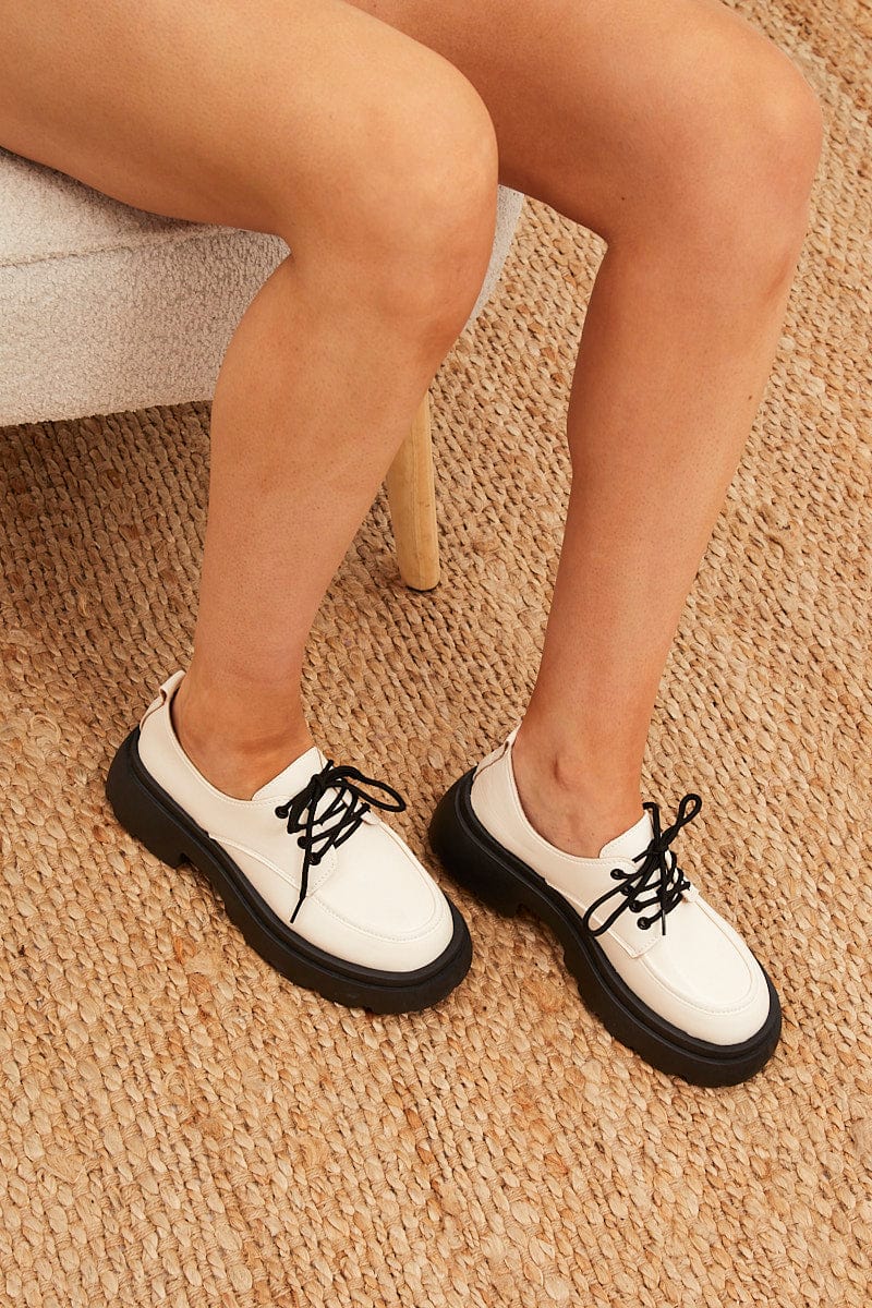 White Lace Up Chunky Sole Loafers for Ally Fashion