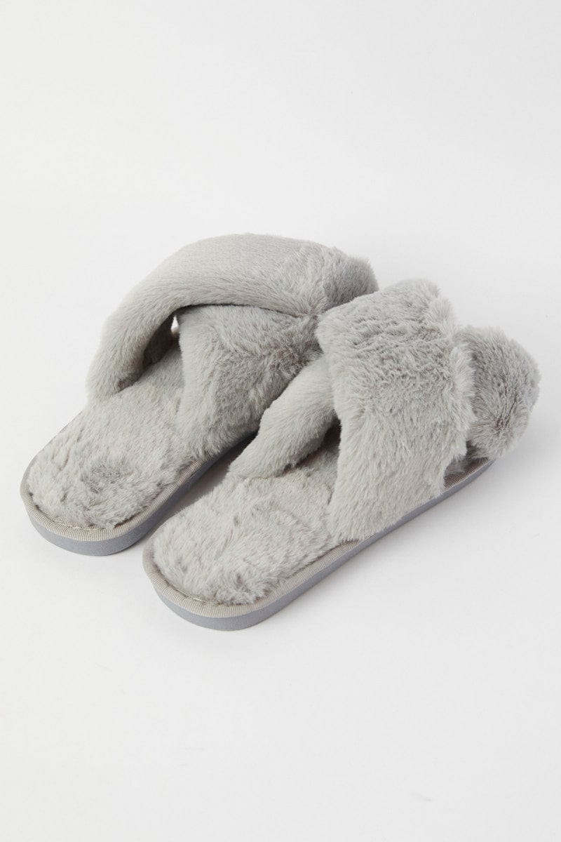 Grey Faux Fur Slippers for Ally Fashion