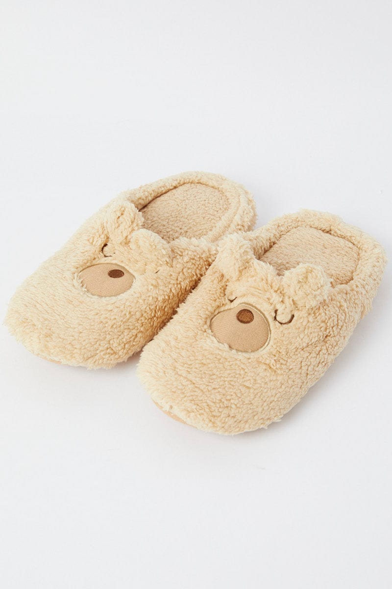 Beige Bear Fluffy Slippers for Ally Fashion
