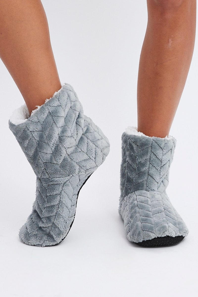 Grey Fluffy Boot Slippers for Ally Fashion