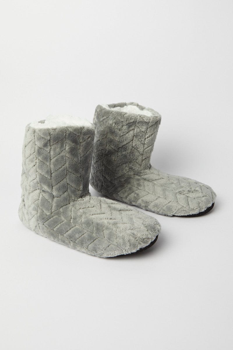 Grey Fluffy Boot Slippers for Ally Fashion